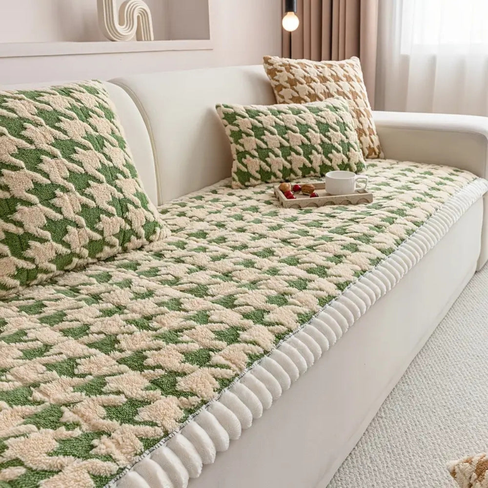 Junips | Colourful Plush Houndstooth Sofa Cover and Cushion Cover