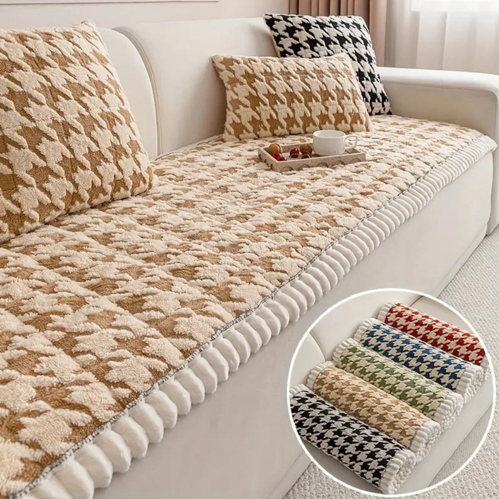 Junips | Colourful Plush Houndstooth Sofa Cover and Cushion Cover