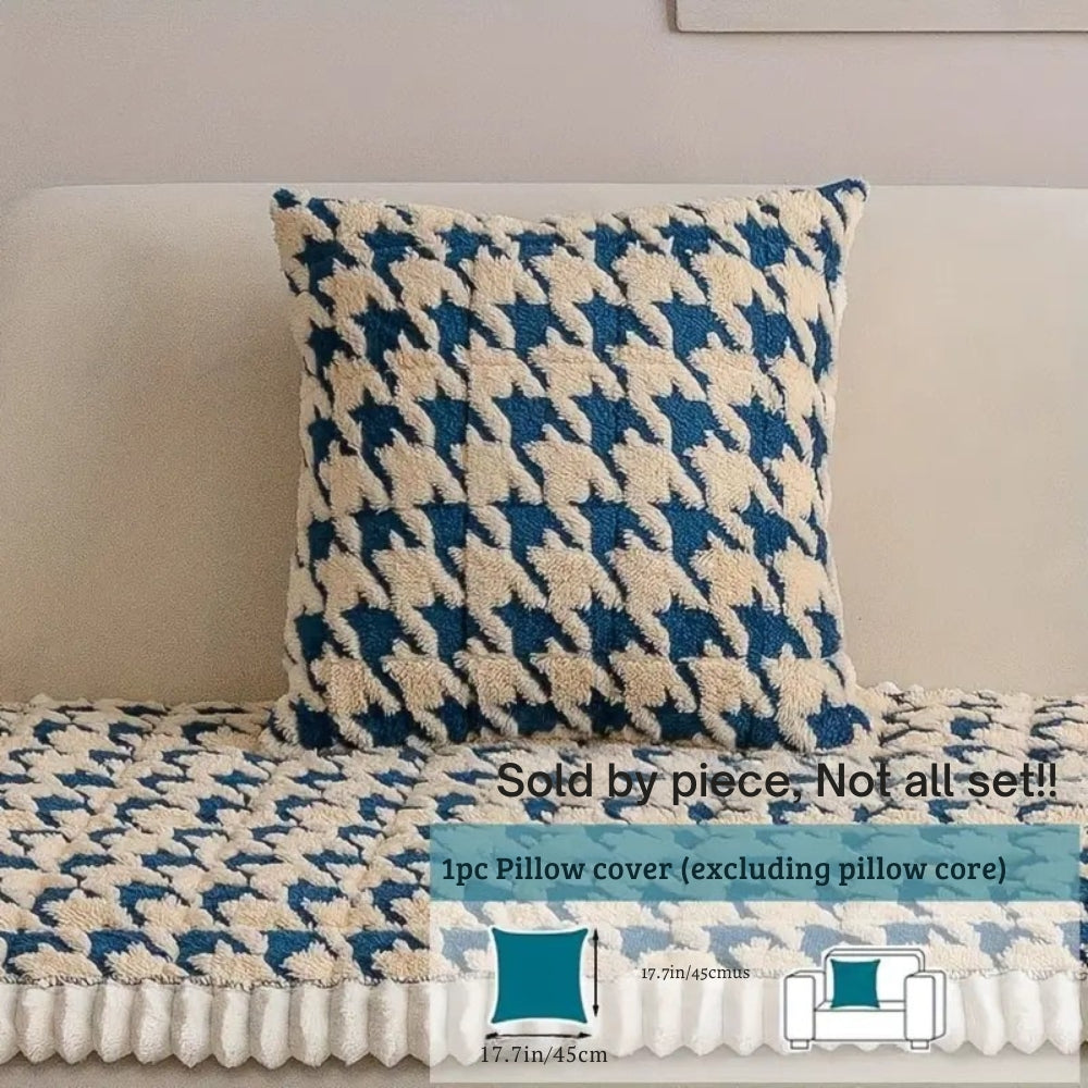 Junips | Colourful Plush Houndstooth Sofa Cover and Cushion Cover
