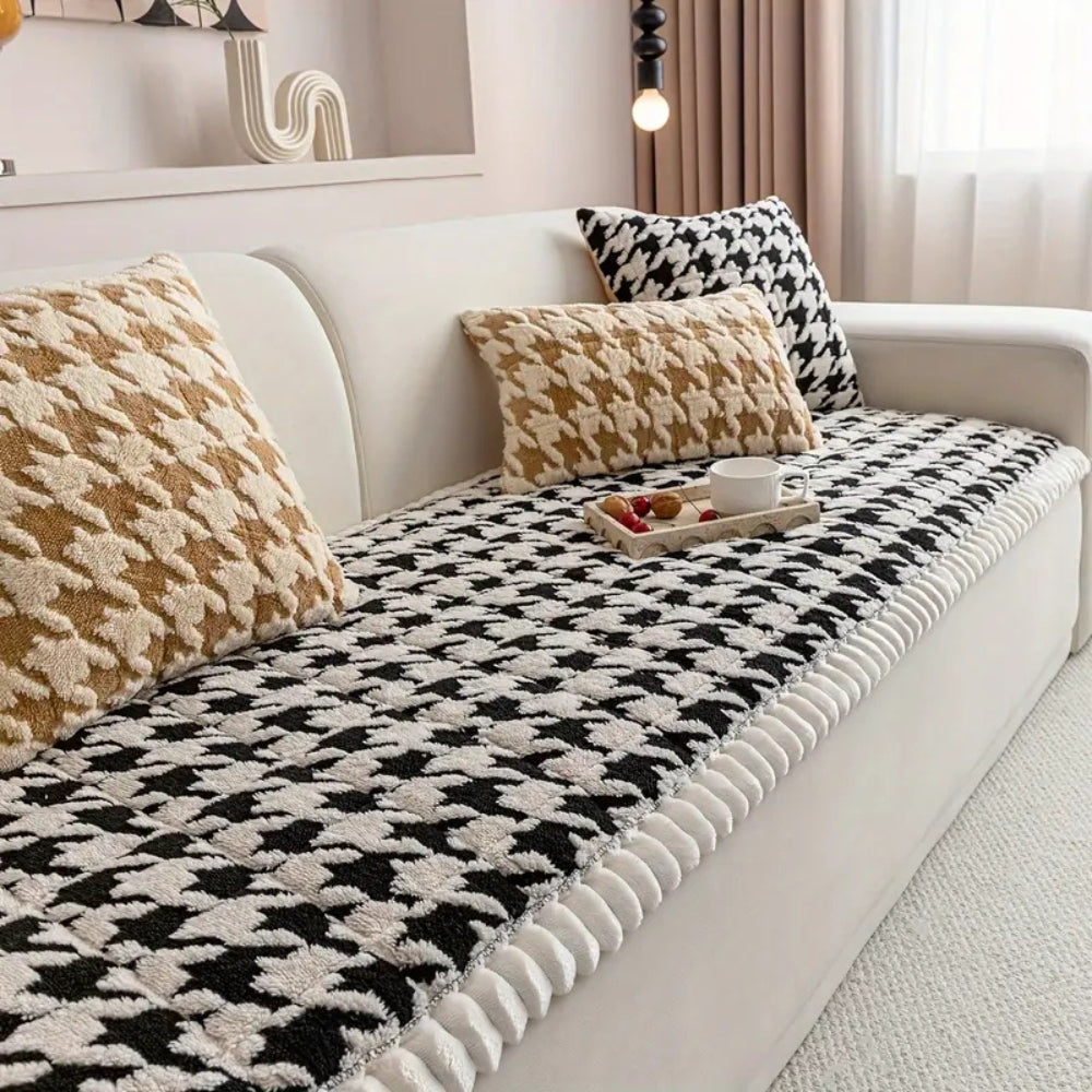 Junips | Colourful Plush Houndstooth Sofa Cover and Cushion Cover