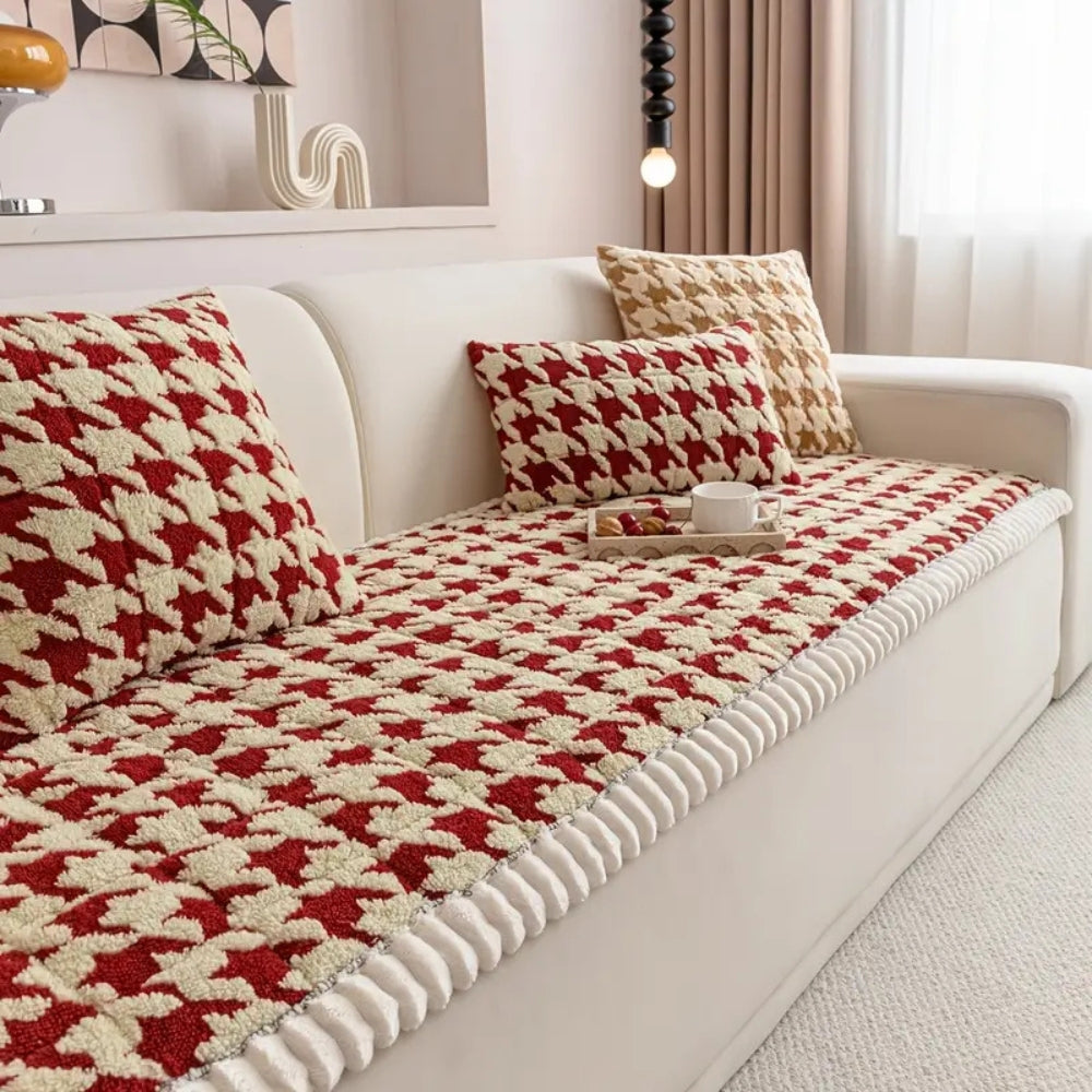 Junips | Colourful Plush Houndstooth Sofa Cover and Cushion Cover