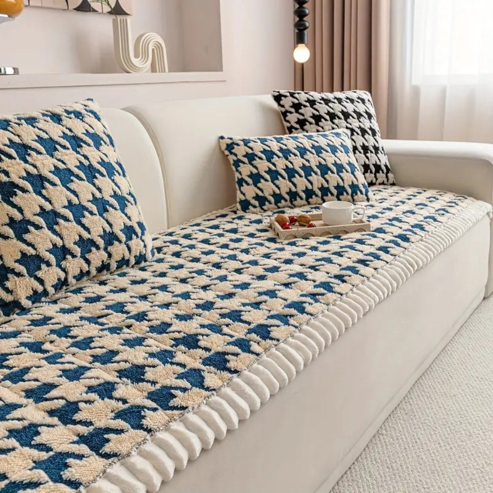 Junips | Colourful Plush Houndstooth Sofa Cover and Cushion Cover