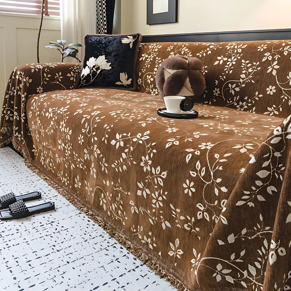 Junips | Rustic Blossom Ivory Floral Sofa Cover