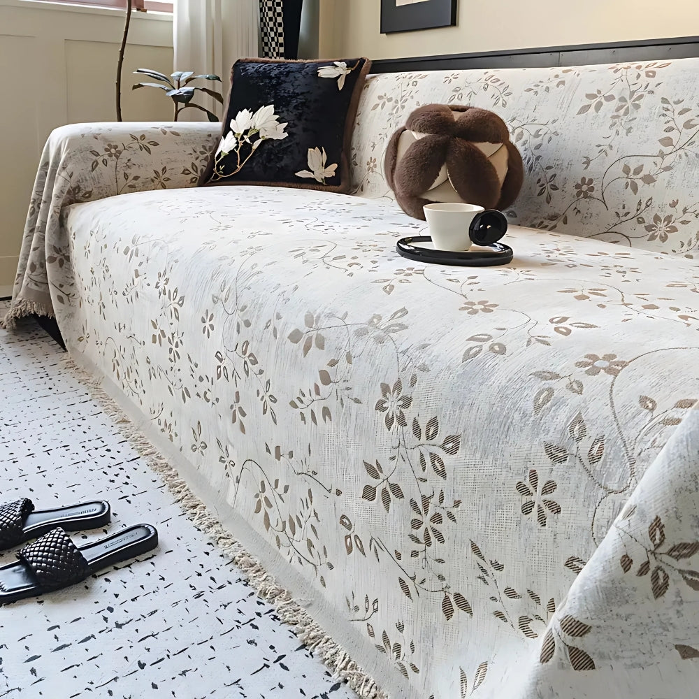 Junips | Rustic Blossom Ivory Floral Sofa Cover