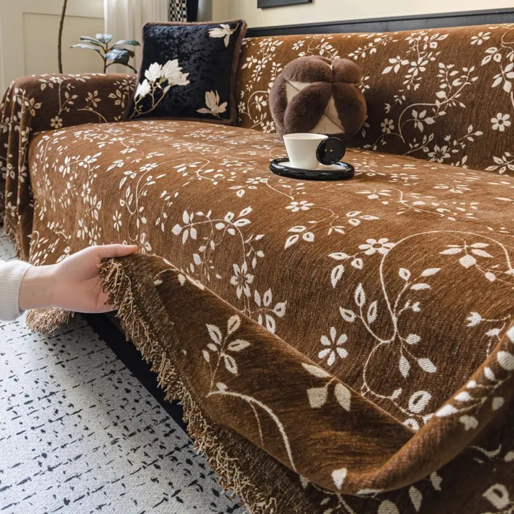 Junips | Rustic Blossom Ivory Floral Sofa Cover