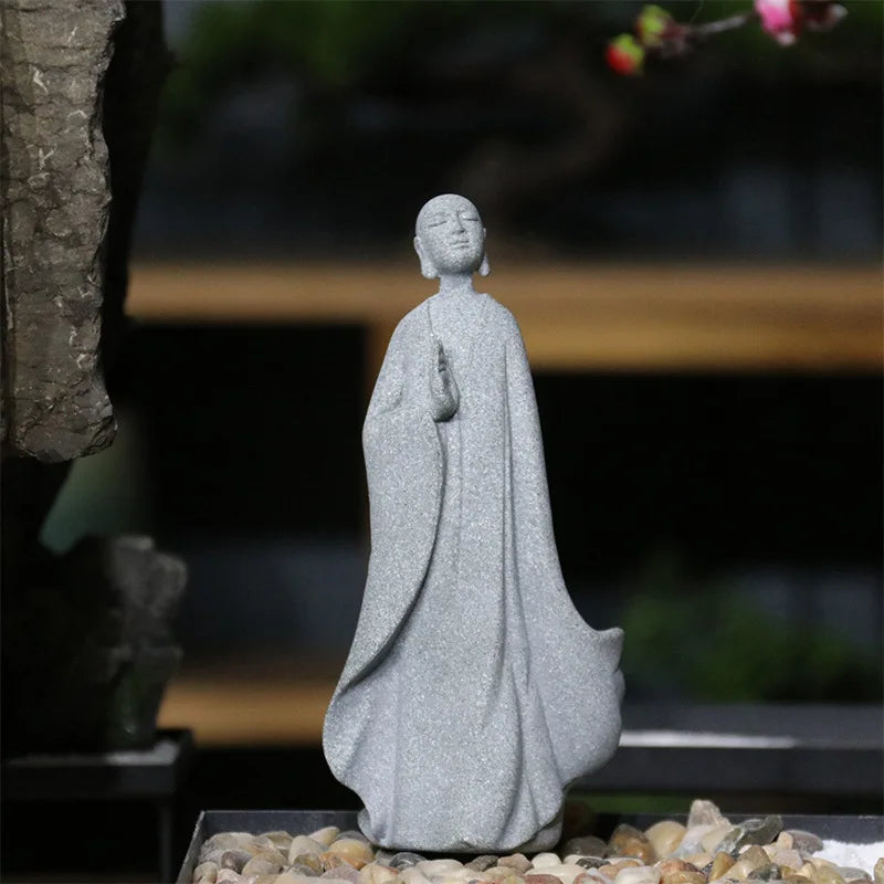 Junips | Buddha Stone Statue Small Buddhist Monks Tibetan Buddhism Figures Zen Garden Ornament Meditation Home Aquarium Decoration