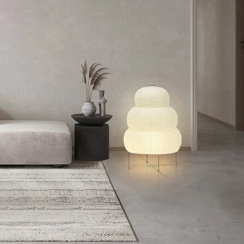 Junips | Japanese Wabi-Sabi tripod floor lamp bedroom nightstand living room dining room study loft decor desk lamp white rice paper table lamp