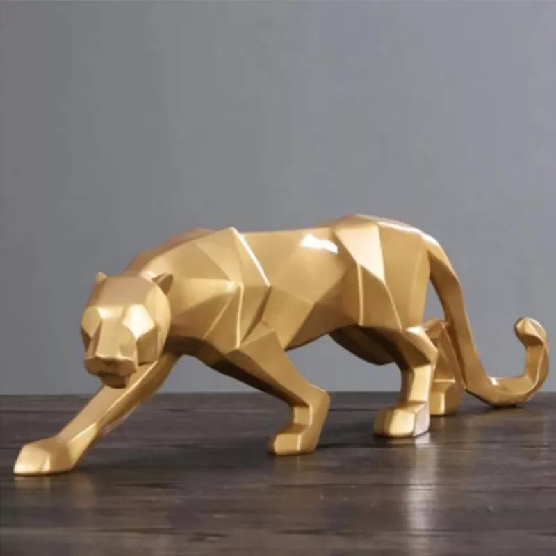 Junips | Panther Statue, Animal Figure, Abstract Geometric Style, Resin, Leopard Sculpture, Home Office, Desktop Decoration, Crafts