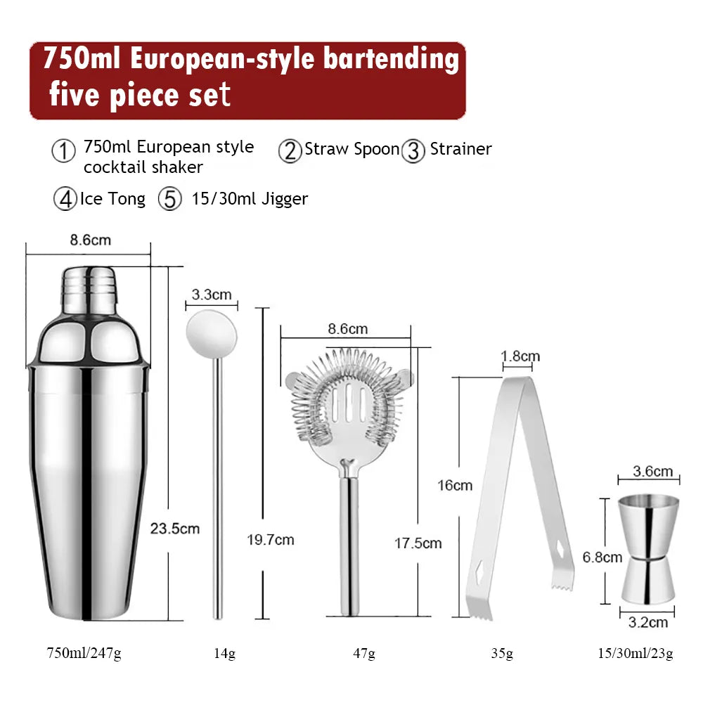 Junips | 550 ml/750 ml Stainless Steel Cocktail Shaker Mixer Drink Bartender Set Bar Set Tools With Wine Rack Stand Tool for Birthday Gift