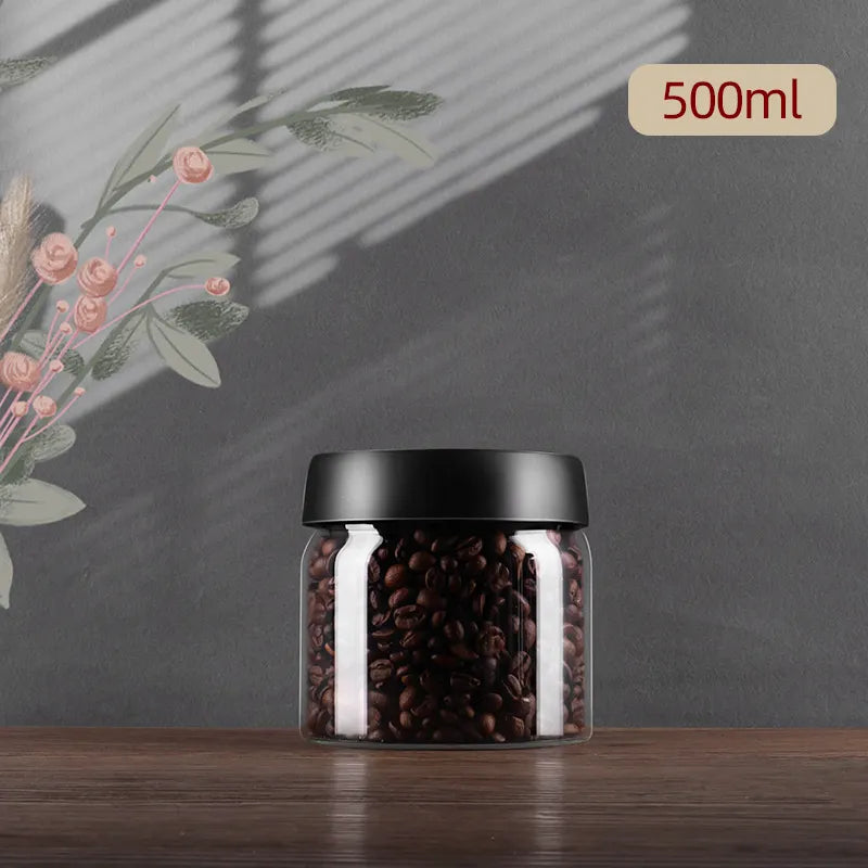 Junips | GIANXI Vacuum Sealed Jug, Coffee Beans, Glass, Airtight Canister, Food, Grains, Sweets, Fresh Keeping Container, Kitchen Accessories
