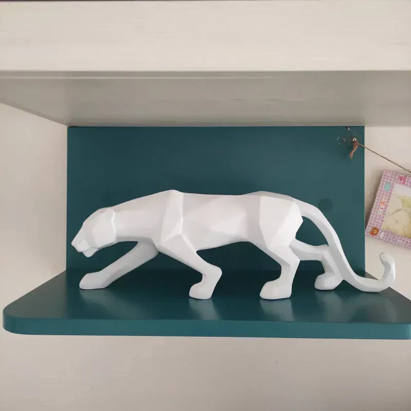 Junips | Panther Statue, Animal Figure, Abstract Geometric Style, Resin, Leopard Sculpture, Home Office, Desktop Decoration, Crafts