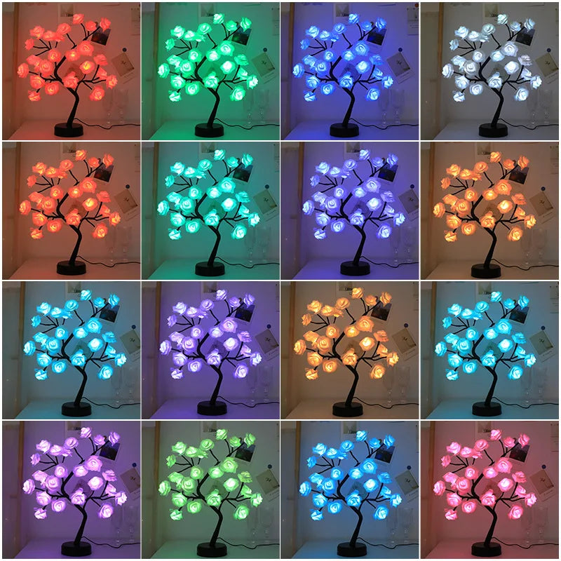 Junips | RGB Rose Flower Tree Lights 24LED USB Battery Table Lamp Fairy Night Light Home Party Christmas Wedding Bedroom Decoration Gift