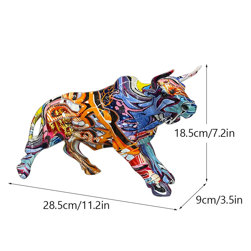 Junips | Graffiti-Painting Resin Bull Figures Home Living Room Bedroom Office Desktop Feng Shui Ornaments Collection Statues