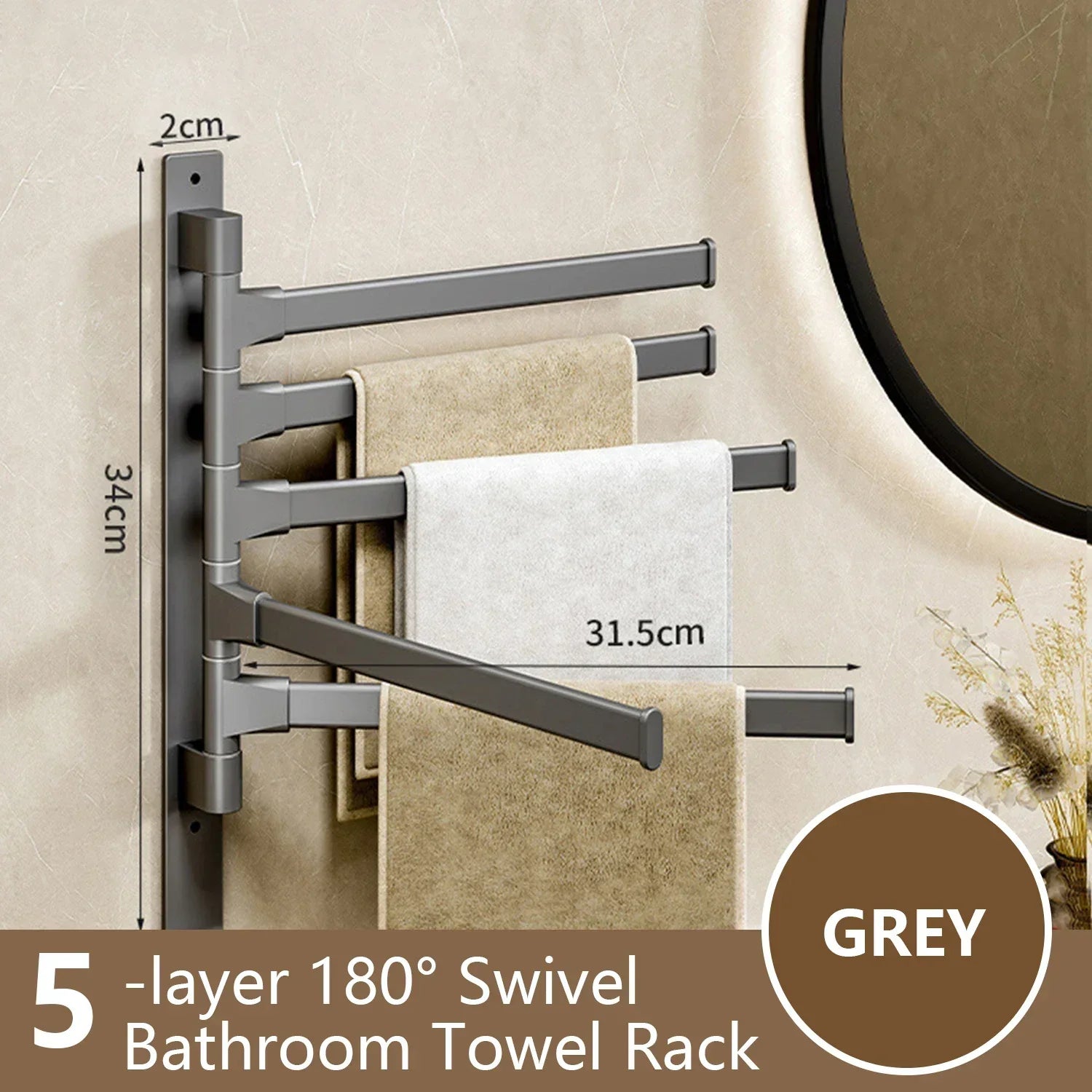 Junips | Bathroom Towel Holder Rotatable Towel Rack Space Aluminum 1/2/3/4/5-Bar Towel Holder Kitchen Shelf Kitchen Hanging Shelf Wall Mounted