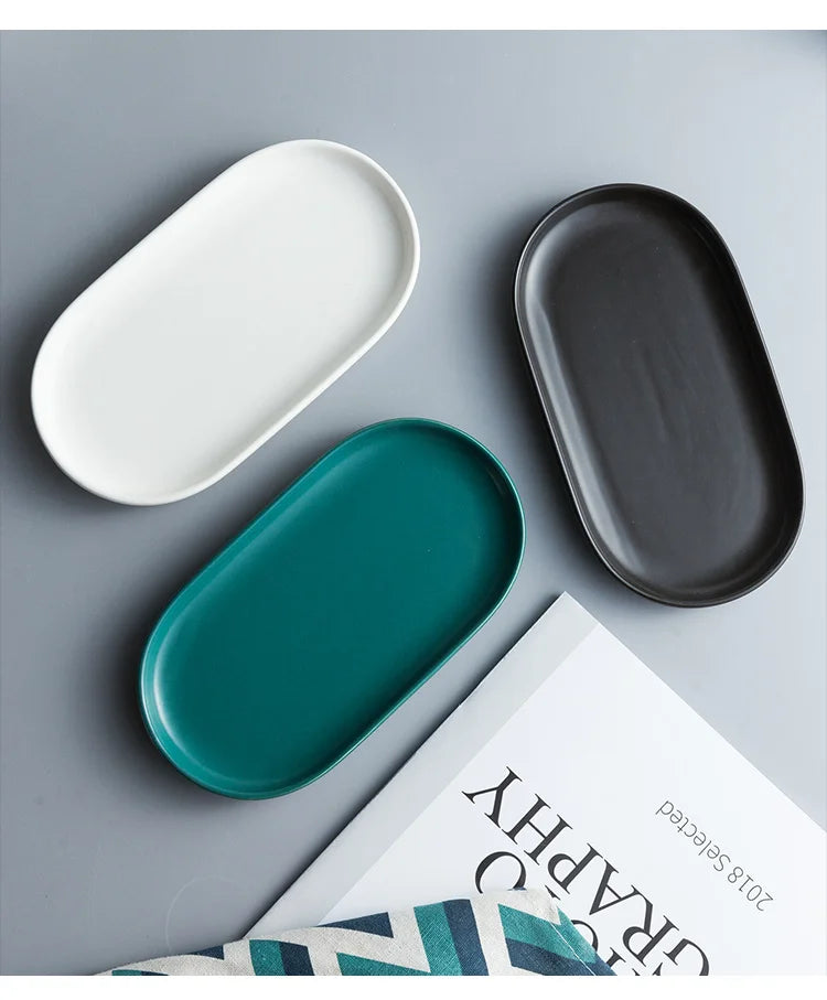 Junips | Nordic Ins Ceramic Marble Oval Tray Jewelry Storage Tray Accessories Soap Holder Golden Wave Bathroom Cup Bath Decoration