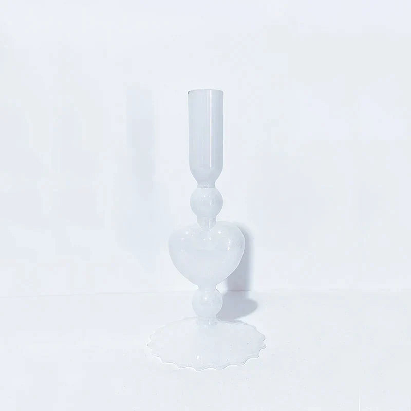 Junips | Retro Taper Candle Holder Red Heart Shape Glass Candle Holder Wedding Table Decoration Home Party Glass Vase Decor