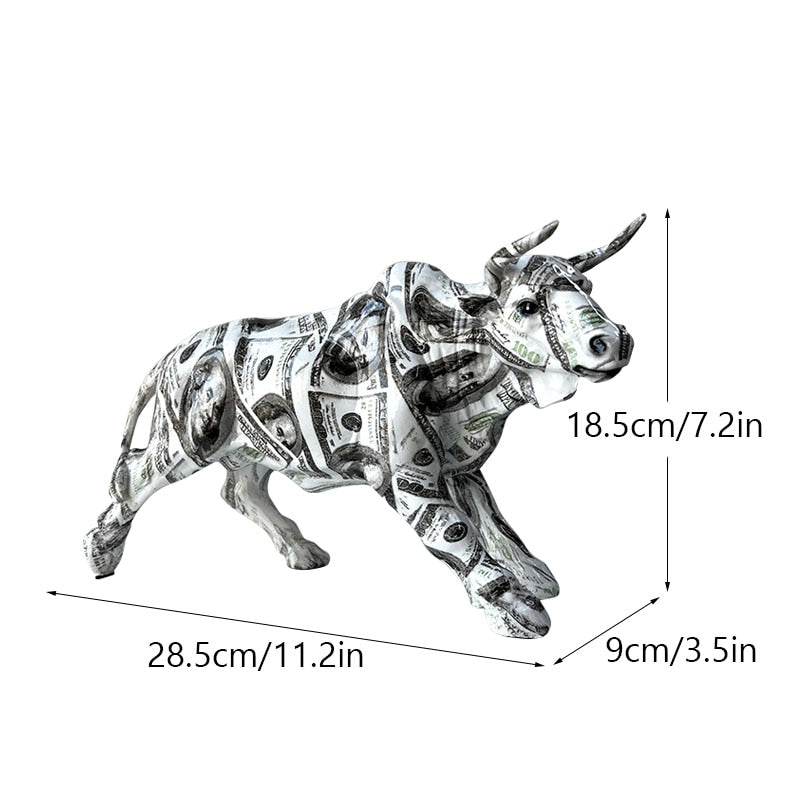 Junips | Graffiti-Painting Resin Bull Figures Home Living Room Bedroom Office Desktop Feng Shui Ornaments Collection Statues