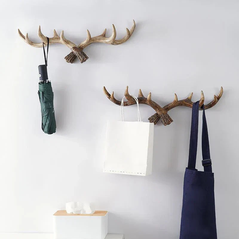 Junips | Nordic Vintage Antler Decorative Hooks Wall Hanging Clothes and Hats Hooks High-Quality Home Decor Antler Resin Statue Craft