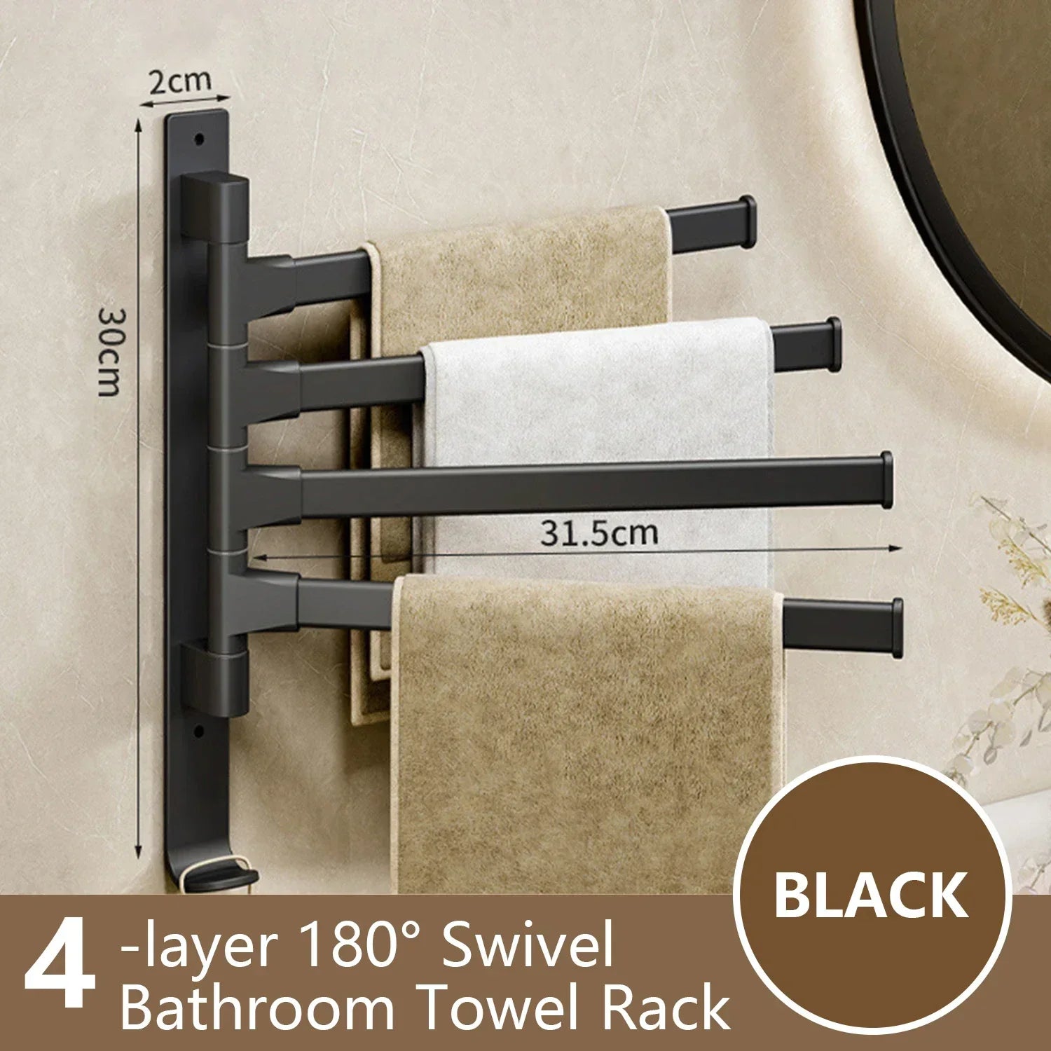 Junips | Bathroom Towel Holder Rotatable Towel Rack Space Aluminum 1/2/3/4/5-Bar Towel Holder Kitchen Shelf Kitchen Hanging Shelf Wall Mounted