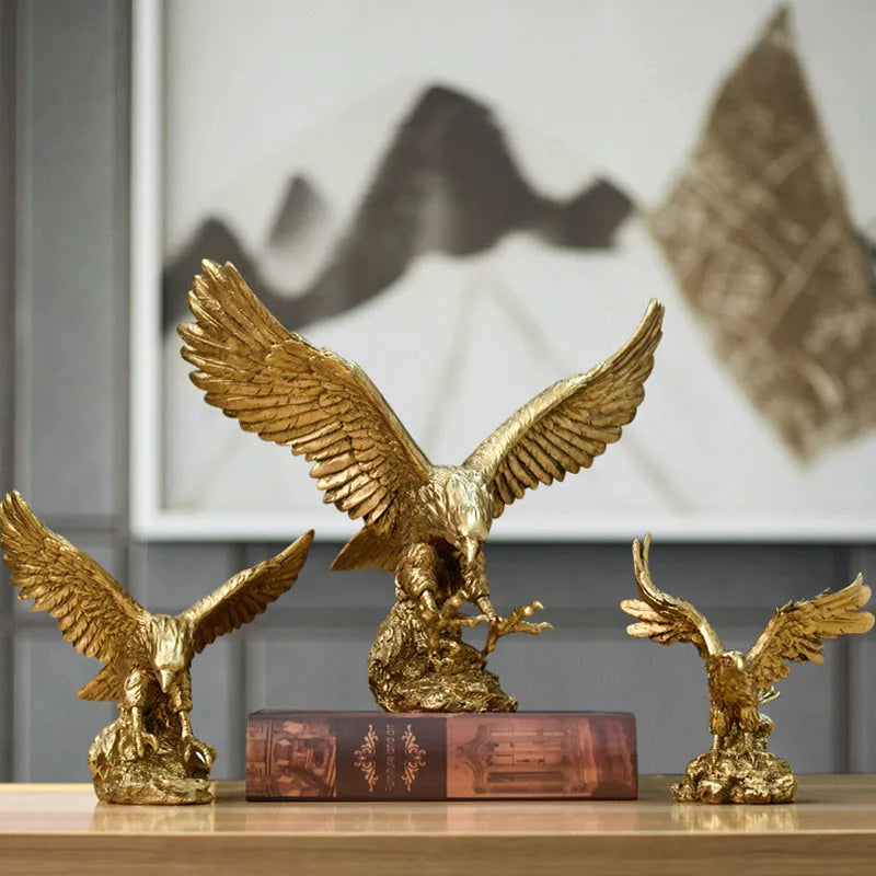 Junips | Resin Golden Eagle Statue Art Animal Model Collection Ornament Home Office Desk Feng Shui Decor Figures simple