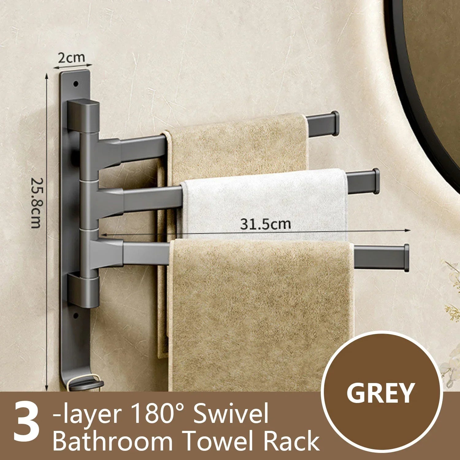 Junips | Bathroom Towel Holder Rotatable Towel Rack Space Aluminum 1/2/3/4/5-Bar Towel Holder Kitchen Shelf Kitchen Hanging Shelf Wall Mounted