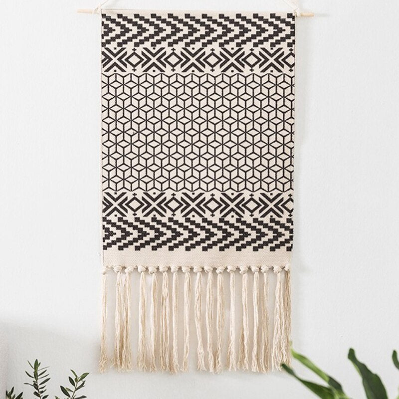 Junips | Bohemian Wall Tapestry, Macrame Wall Hanging, Home Decoration, Cotton Linen Tassel, Handcrafted, Woven, Geometric Canvas Art, Background Wall Tapestries
