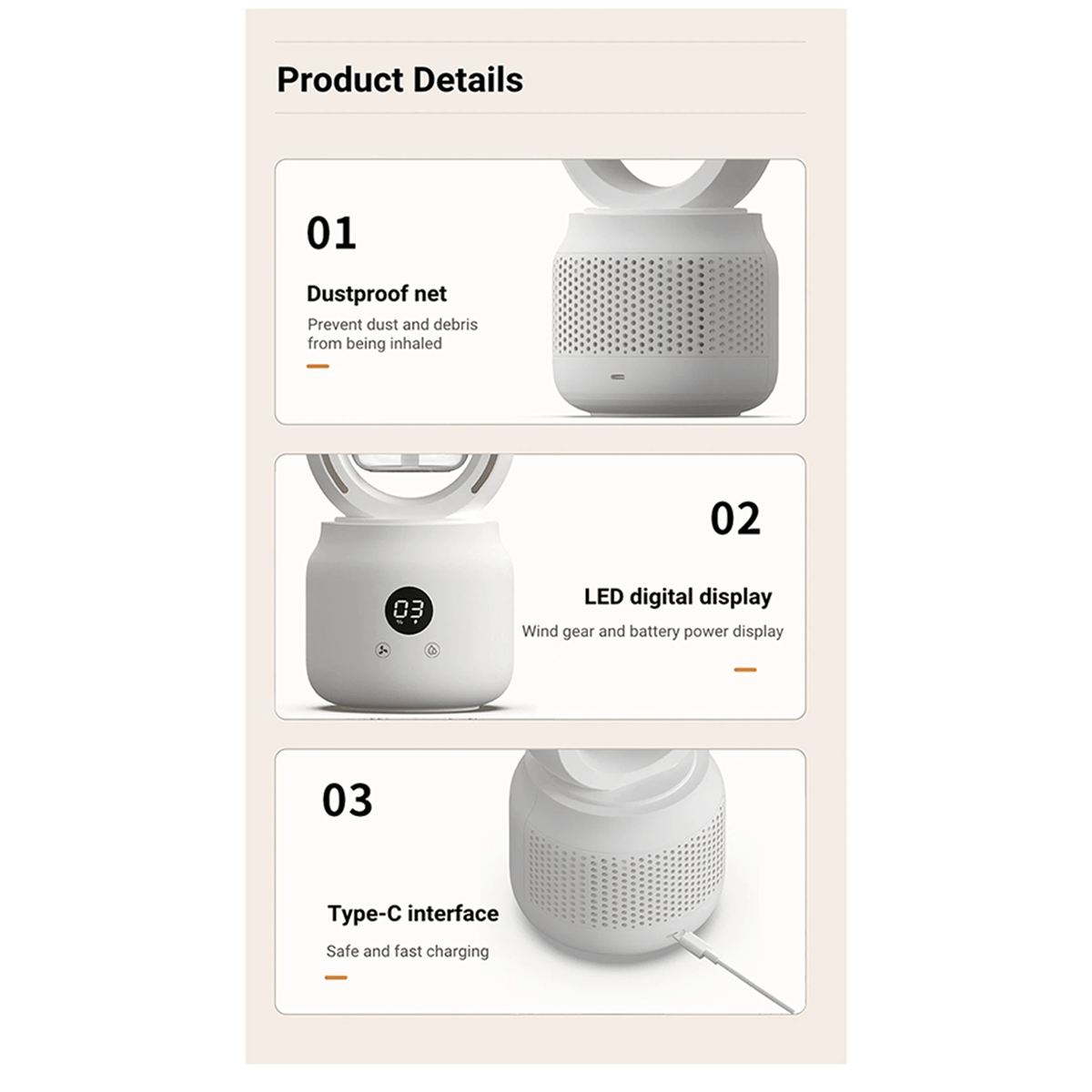 Junips | Portable fan without blades with humidifier and night light for refreshing comfort