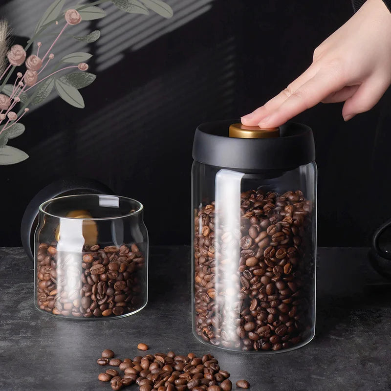 Junips | GIANXI Vacuum Sealed Jug, Coffee Beans, Glass, Airtight Canister, Food, Grains, Sweets, Fresh Keeping Container, Kitchen Accessories