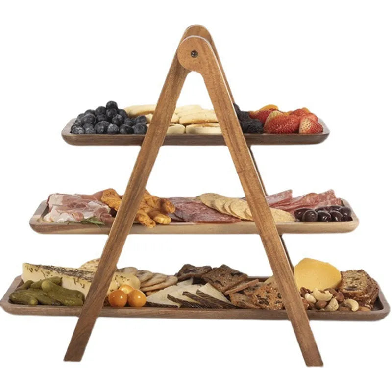 Junips | 3-tier wooden step plate decor cake stand farmhouse step plate party serving dish and trays