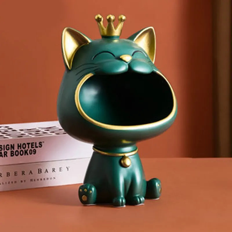 Junips | Fortune Crown Big Mouth Cat Entrance Key Holder Decorative Ornament, Light Luxury Housewarming Gift Sculpture