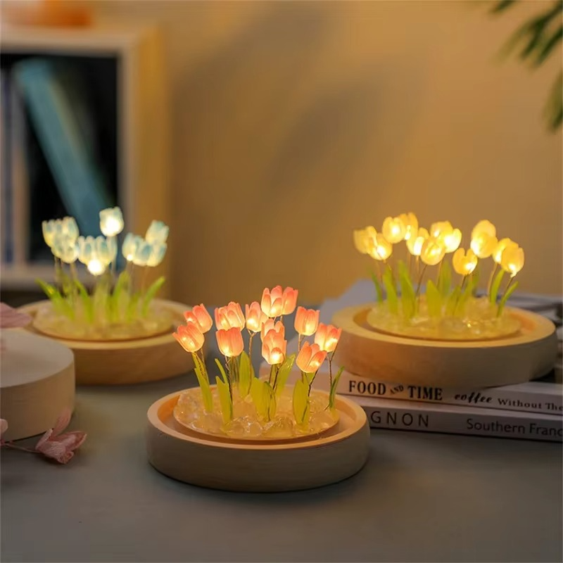 Junips | Handmade Artificial Tulip LED Night Light Bedside Table Lamp for Bedroom and Gift Decor