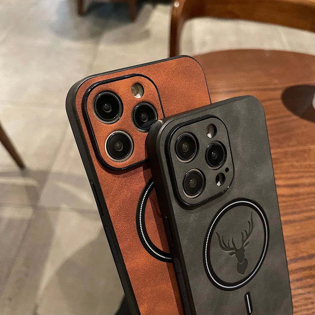 Junips | Luxury Deer Leather Apple iPhone Case | Magnetic Phone Case, Wireless Case, MagSafe, Wireless Charging, Protective Case, Cover for iPhone 15, 14, 13 Pro Max Plus