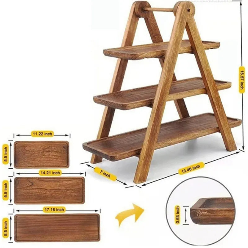 Junips | 3-tier wooden step plate decor cake stand farmhouse step plate party serving dish and trays