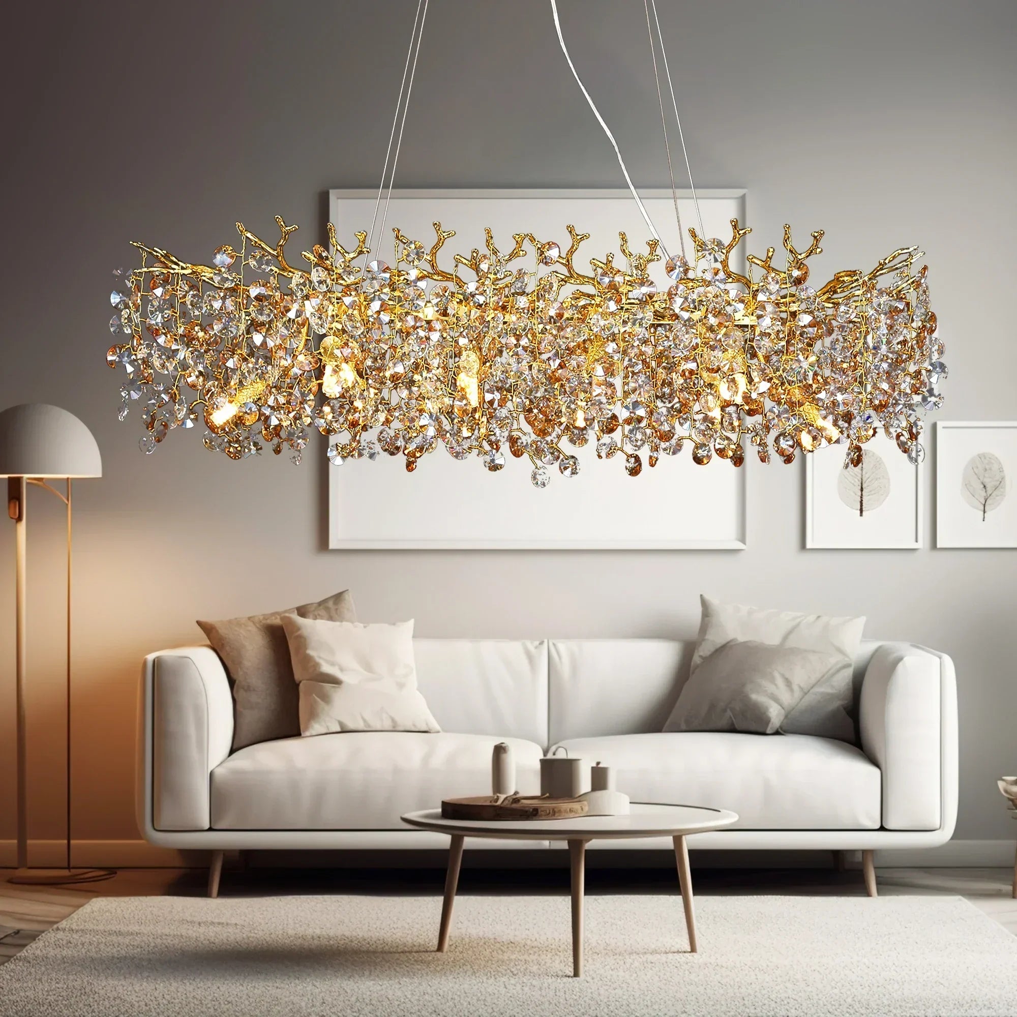 Junips | Long Crystal Pendant Chandelier | Nordic LED Island Light with Remote Control (G9)