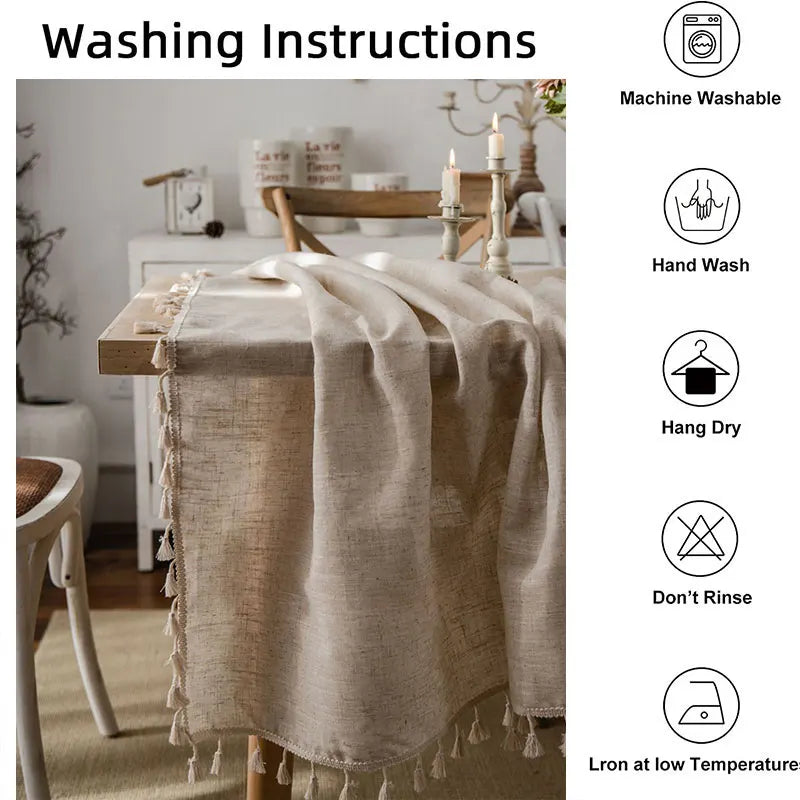 Junips | 2023 Cotton-Linen Tablecloth with Tassels, Rectangular Tablecloth for Dining Table, Coffee-Tea Tablecloths, Wedding Easter Decoration