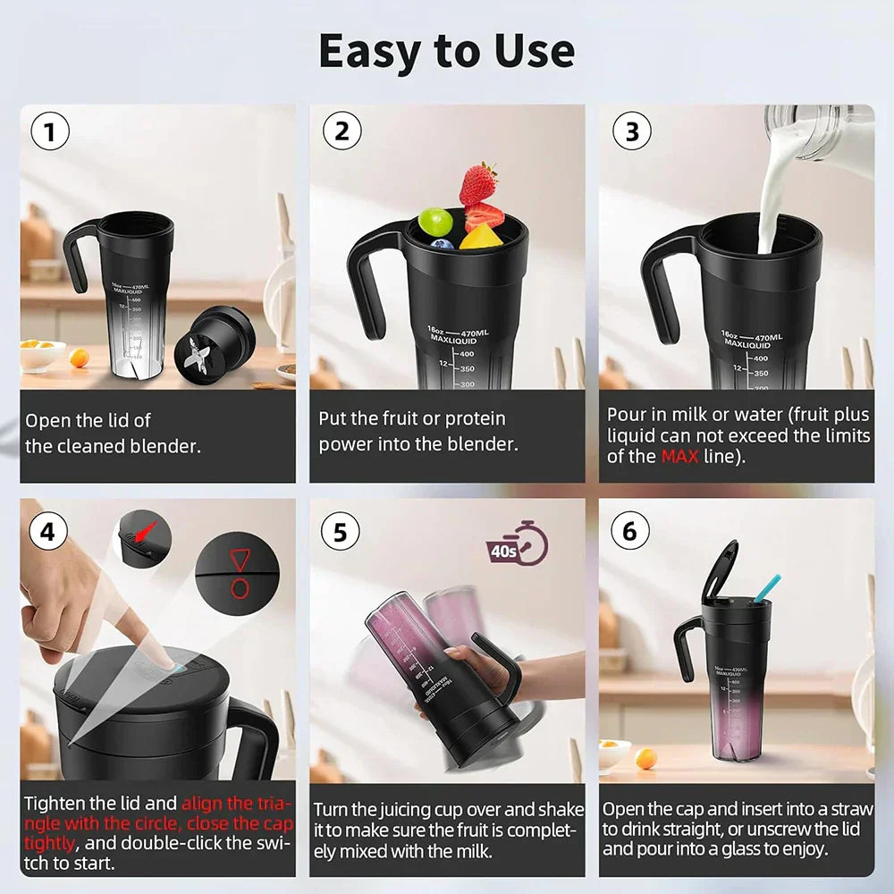 Junips | Portable Juicer - Rechargeable Mini Mixer with 6 Sharp Blades for Shakes and Smoothies