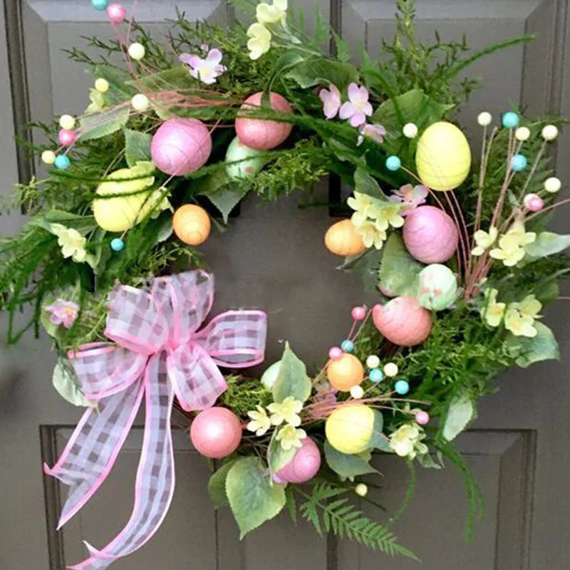 Junips | 5 Style Bow Ribbon Easter Egg Wreath Easter Egg Garland Door Ornaments Wall Decor Happy Easter 2023 Decor for Home Kids