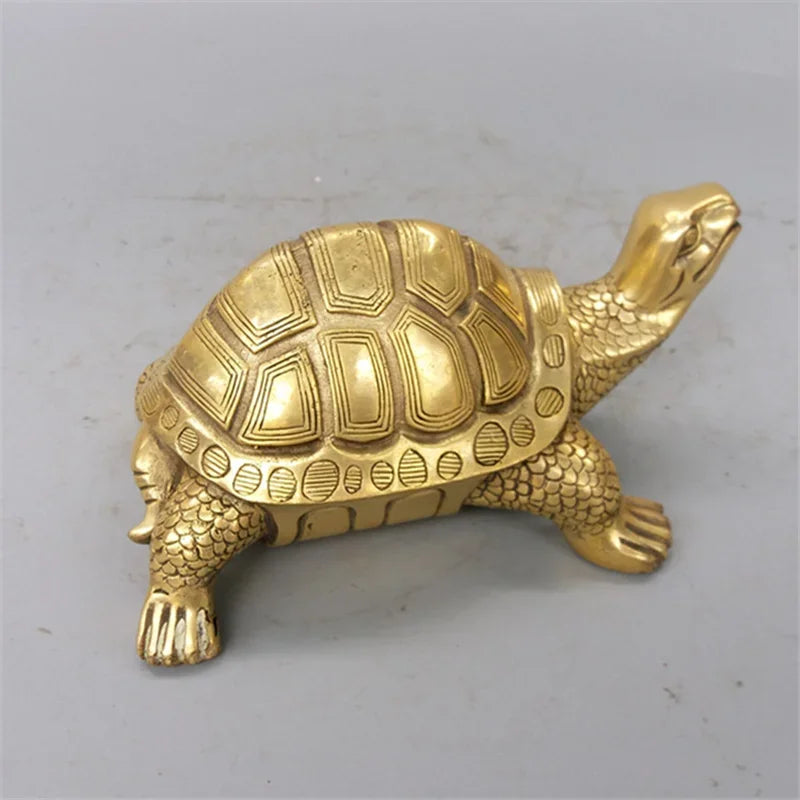 Junips | Brass Feng Shui Turtle Statue Lucky Animal Sculpture for Longevity Home Office Decoration Figurine Gift Study Ornament