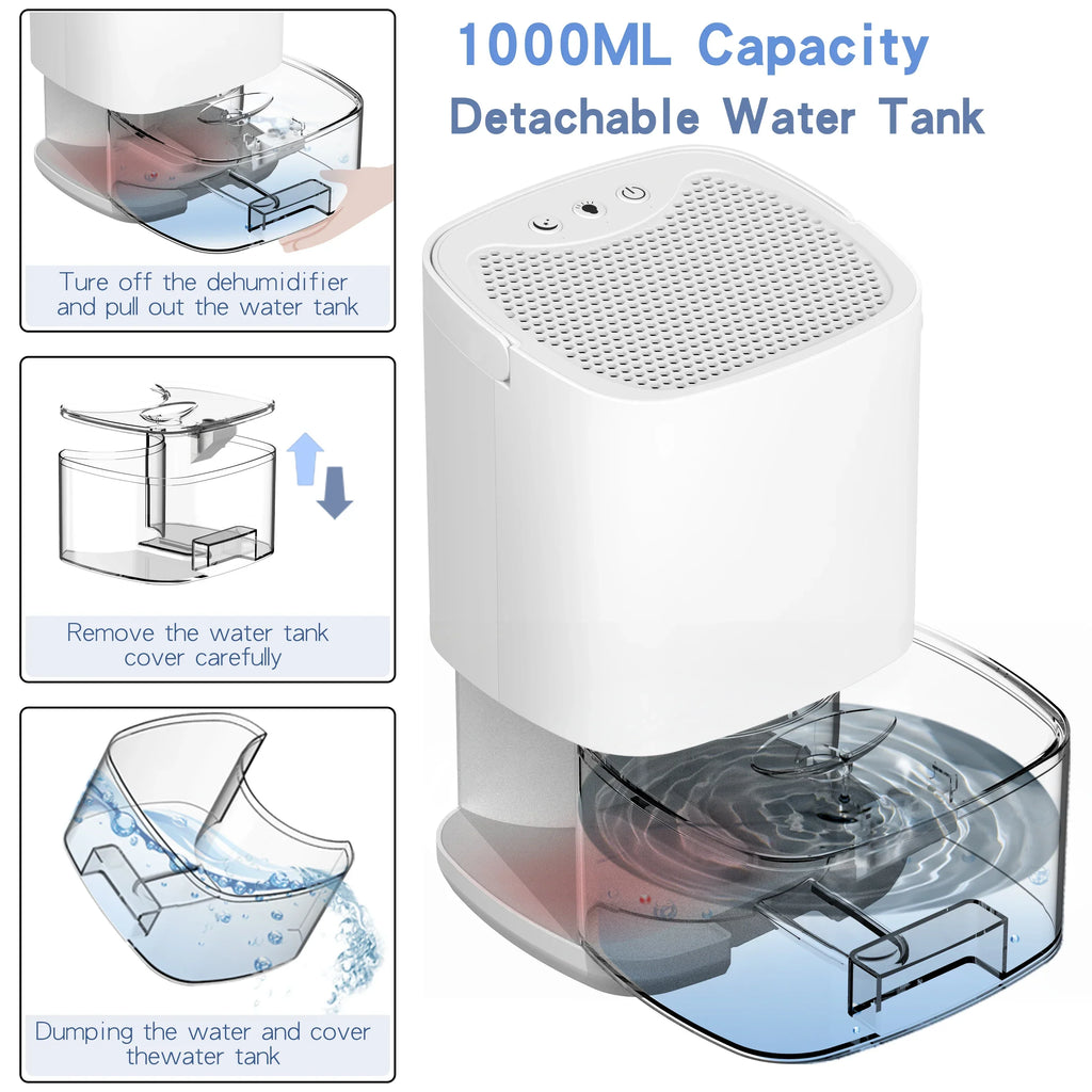 Junips | 1000ml Portable 2-in-1 Dehumidifier with Air Filter & Night Light – Aveline