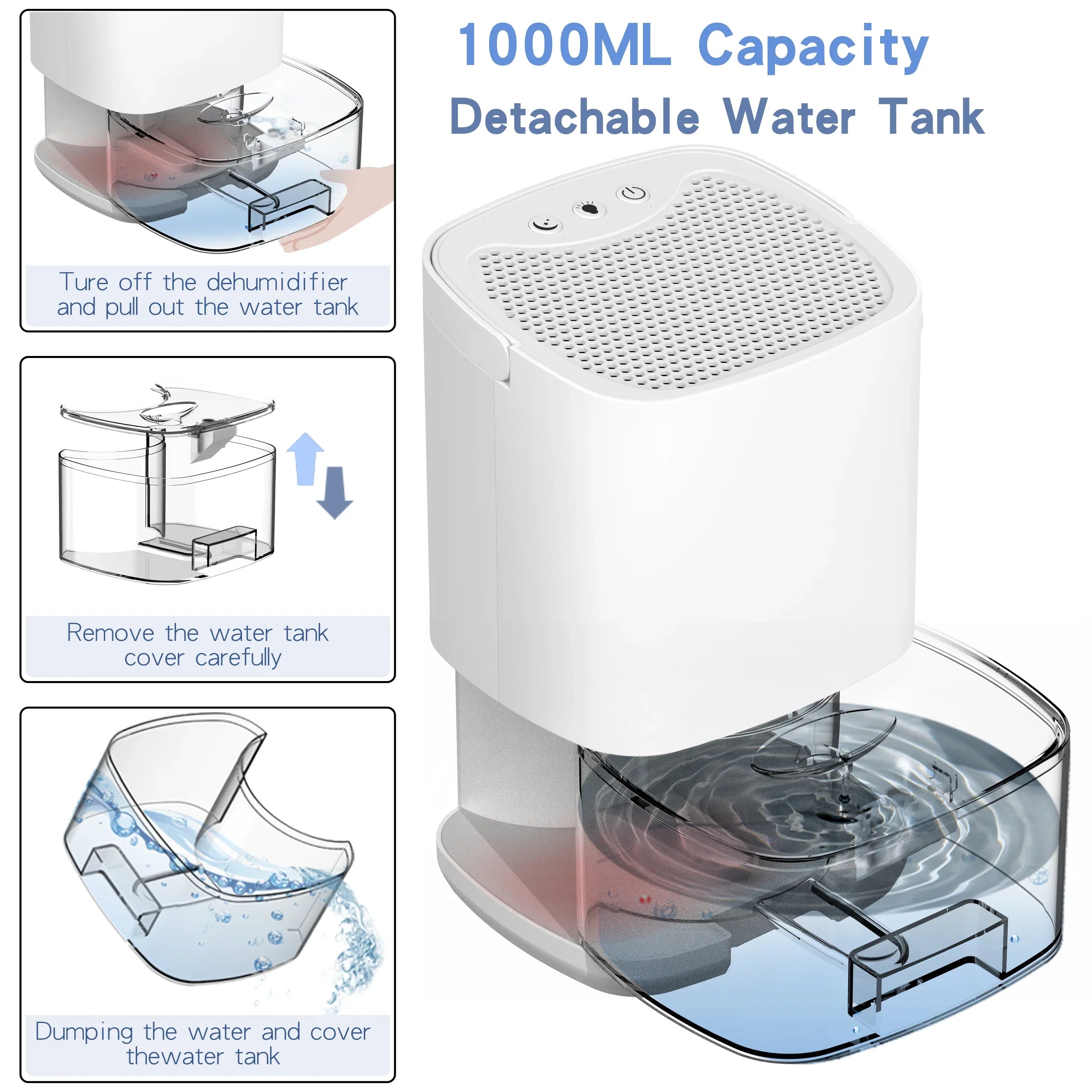Junips | 1000ml Portable 2-in-1 Dehumidifier with Air Filter & Night Light – Aveline