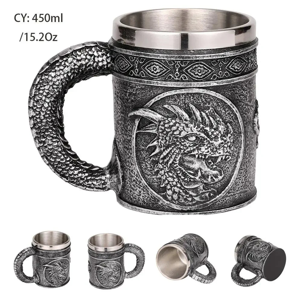 Junips | Medieval Dragon Resin Stainless Steel Mug as Coffee Mug or Tea Mug