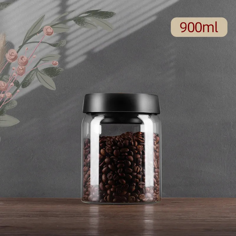 Junips | GIANXI Vacuum Sealed Jug, Coffee Beans, Glass, Airtight Canister, Food, Grains, Sweets, Fresh Keeping Container, Kitchen Accessories