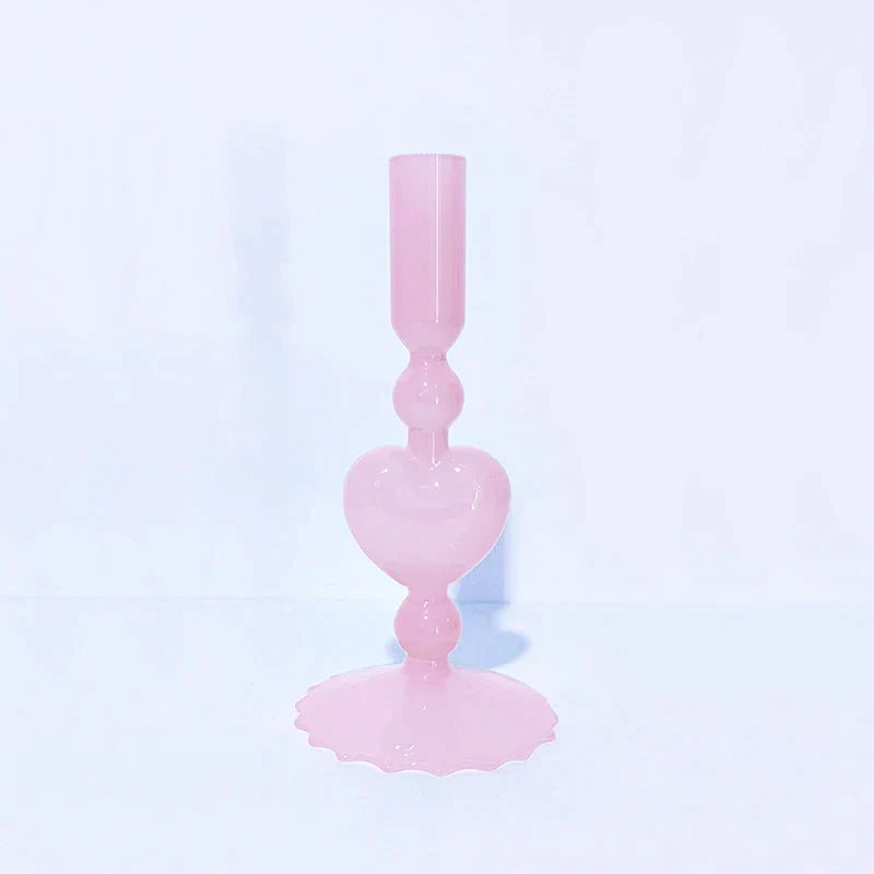 Junips | Retro Taper Candle Holder Red Heart Shape Glass Candle Holder Wedding Table Decoration Home Party Glass Vase Decor