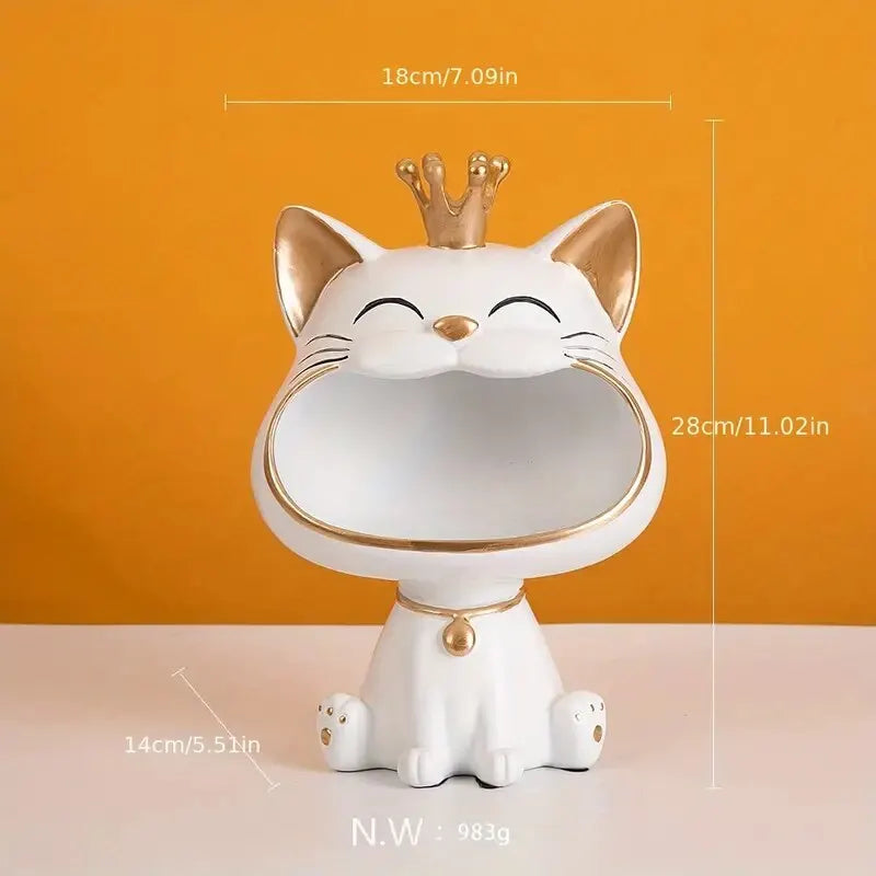 Junips | Fortune Crown Big Mouth Cat Entrance Key Holder Decorative Ornament, Light Luxury Housewarming Gift Sculpture