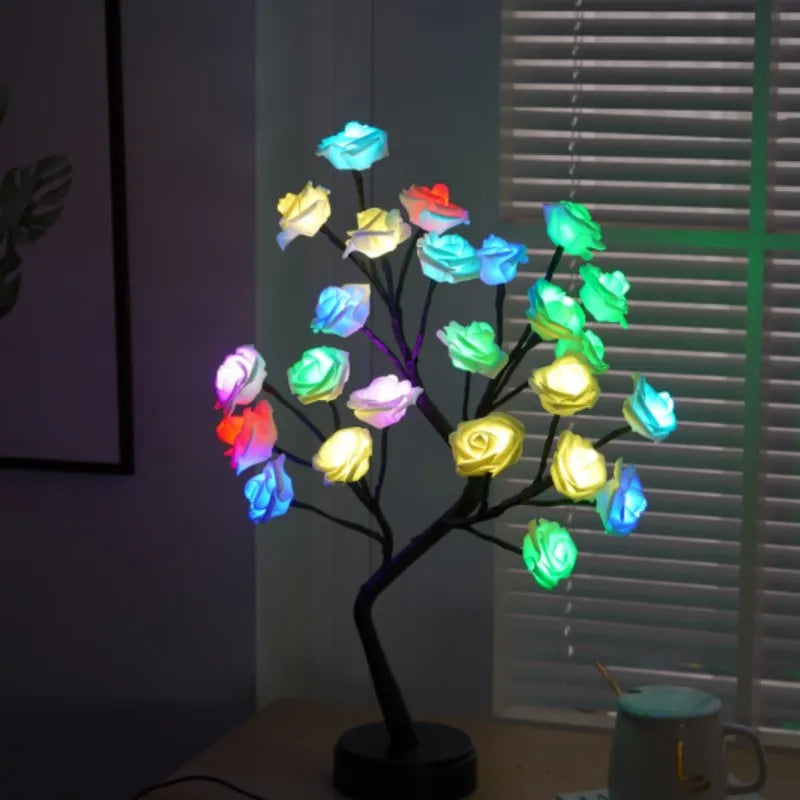 Junips | RGB Rose Flower Tree Lights 24LED USB Battery Table Lamp Fairy Night Light Home Party Christmas Wedding Bedroom Decoration Gift