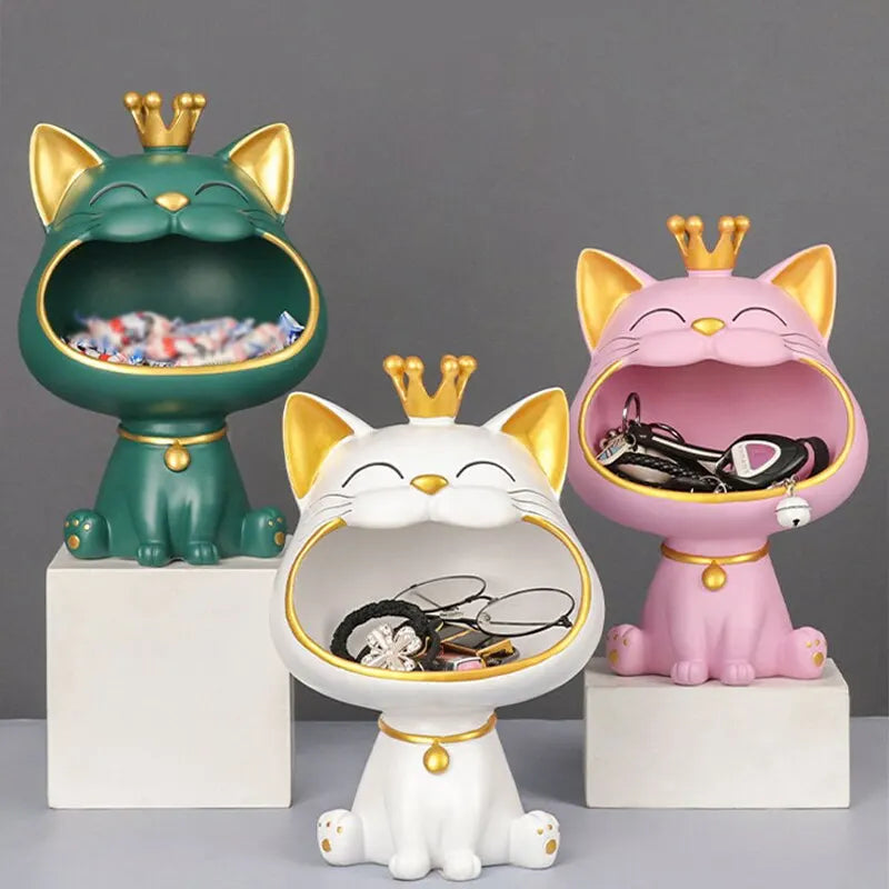 Junips | Fortune Crown Big Mouth Cat Entrance Key Holder Decorative Ornament, Light Luxury Housewarming Gift Sculpture