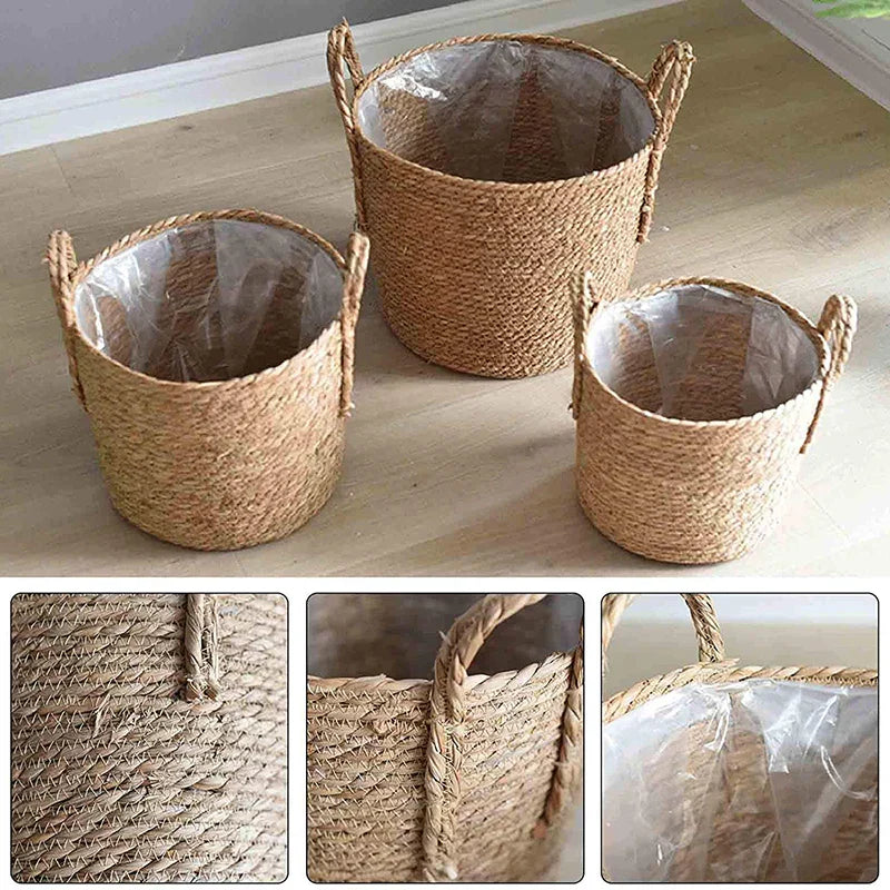 Junips | Nordic Extra Large Straw Flower Pot Seaweed Storage Basket Potted Green Plant Flower Basket Hand Woven Floor Indoor Flower Pot