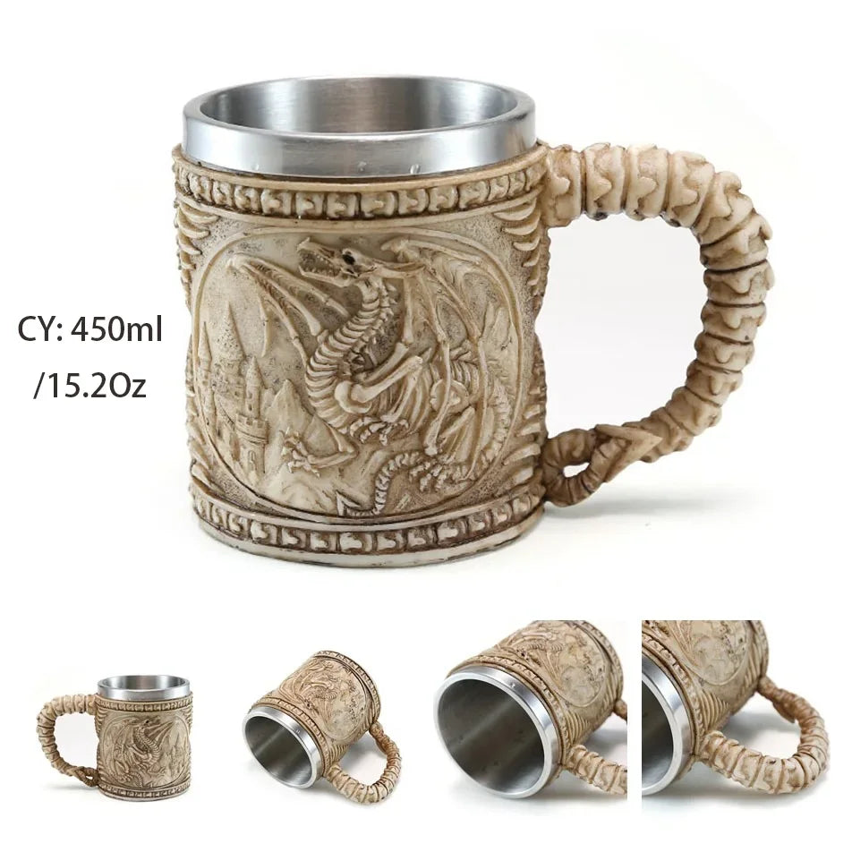 Junips | Medieval Dragon Resin Stainless Steel Mug as Coffee Mug or Tea Mug