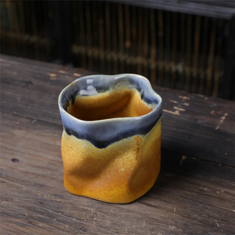 Junips | Irregular twisted shape cup 9.47 ounces/280 ml ceramic coffee tea cup without handle polychromatic creative ceramic mugs coffee mugs retro
