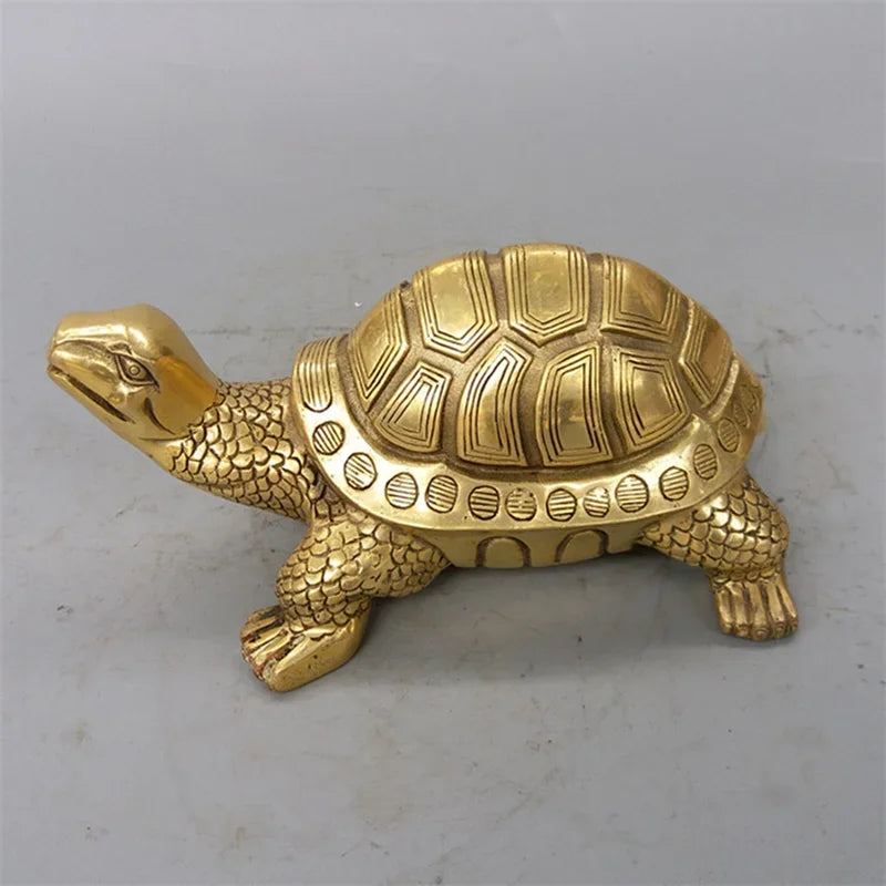 Junips | Brass Feng Shui Turtle Statue Lucky Animal Sculpture for Longevity Home Office Decoration Figurine Gift Study Ornament